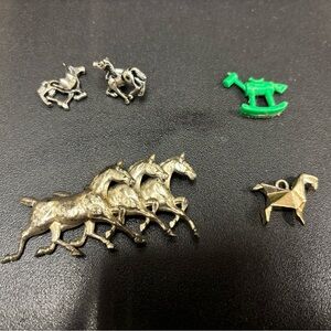 Vintage trinkets for the horse lover - pin, earrings, charms